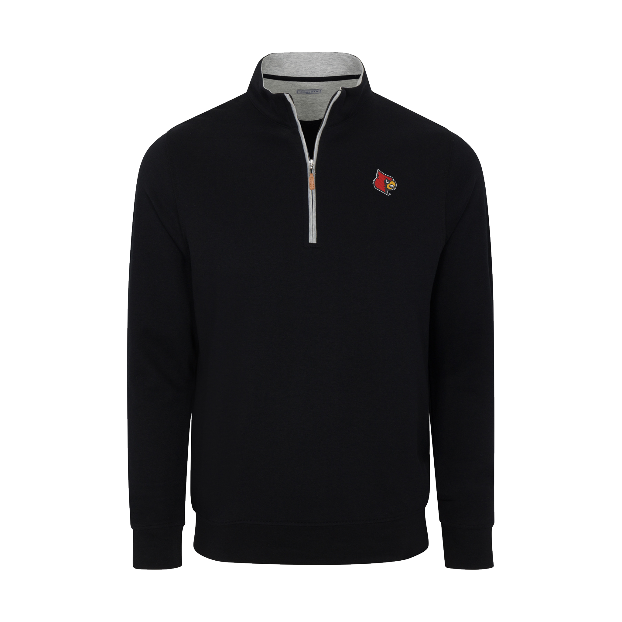 Louisville Heather Cloud Cotton Quarter Zip Pullover Black with Light Grey Trim